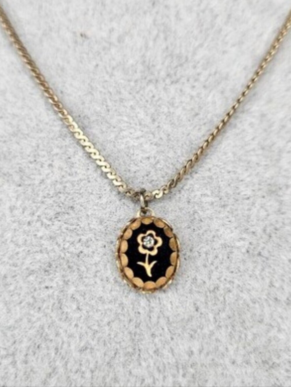 Vintage Victorian Revival Black Rhinestone Pendant Necklace Stamped NS 14"
